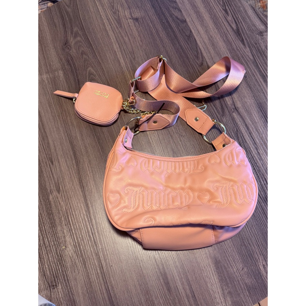 Juicy Couture Pink Hobo Shoulder Bag w/ Coin Purse Hearts Y2K Gold Tone Hardware